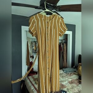 Blu Pepper Women's Short Sleeve Striped Casual Work Midi Dress with Belt